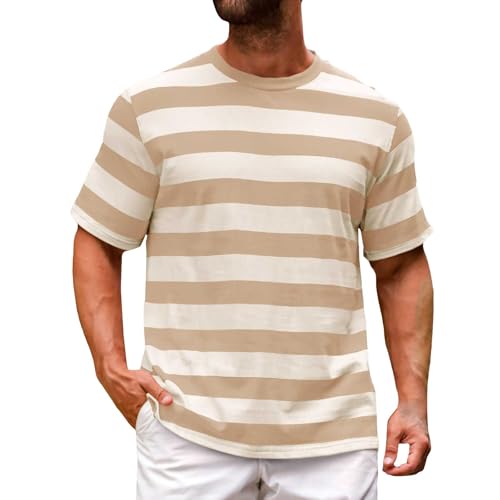 Camisas a rayas para hombre, de manga corta, ajuste holgado, casual, cuello redondo,...