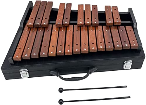 Image of Portable Professional 25 Key Xylophone Alto Wood Xylophone, Adult School Band Student Percussion Educational, diatonic scale from F to F, semitone scale from F to D (Coffee Brown)