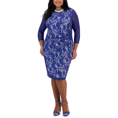 Kasper Laurissa Damen Etuikleid aus Spitze, knielang, Übergröße, Royal Blue/Weiß, 2X