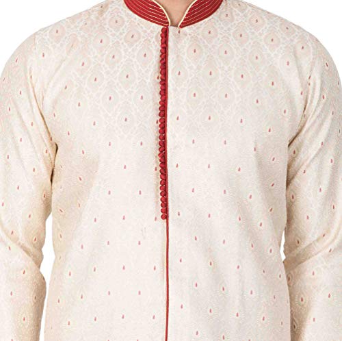 Image of VASTRAMAY Men's Beige Silk Blend Sherwani Set