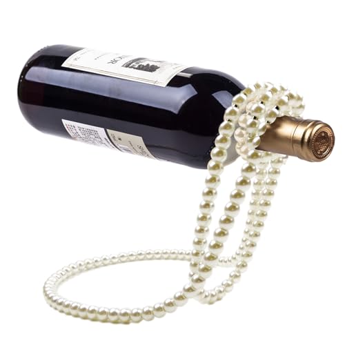 Portabottiglie singolo – Portabottiglie di vino con collana di perle, in ferro, con catena di perle, per bottiglie di vino, regalo per la casa, San Valentino