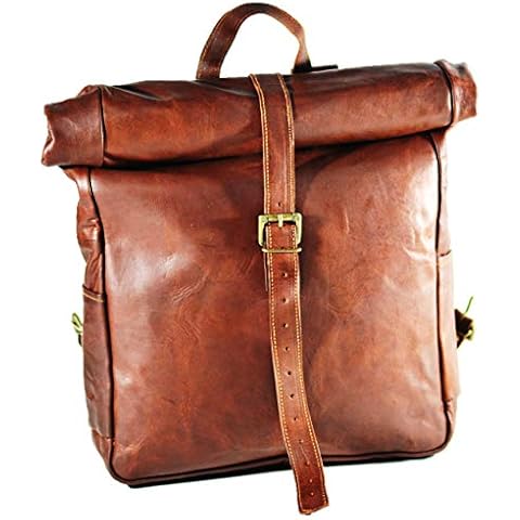 Urban dezire Vintage Leather Backpack School College Book bag Laptop Backpack Brown Cover
