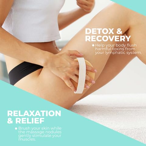 Dry Body Brush (1 Pack) - Reduce Cellulite, Dry Brush for Cellulite and Lymphatic Drainage, Exfoliating Brush with Soft Massage Nodules, Shower Brush Body Scrubber (100% Natural Bristle Brush)