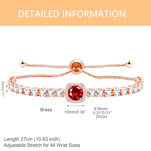 Image of Rose Plated Gold Brass Box Chain Cubic Zirconia Classic Tennis Slider Adjustable Bracelet, Round Big Zircon Charm Give Woman Mom Mother's Day Fashion Crystal Gift