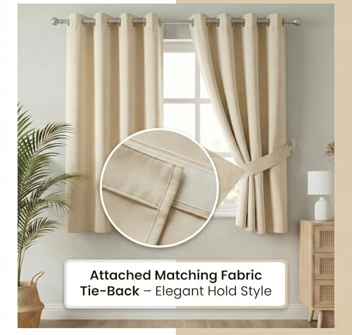 Image of VAS COLLECTIONS 100% Blackout Door Curtains, 5 Feet (121 x 152 cm) Set of 2, Plain, Thermal Insulated, Room Darkening Curtains for Living Room, Bedroom (Cream)