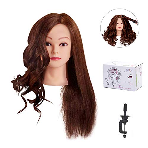 MYSWEETY 25" Mannequin Head 100% Human Hair Hairdresser Training Head Manikin Cosmetology Doll Head with Table Clamp Stand