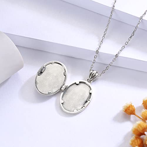 MANBU Sterling Silver Locket Necklace for Women Oval-Shaped Locket Pendant Holds Pictures Always with You Vintage Style Photos Locket Jewelry Gifts for Loved One4