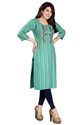 Image of DREAM & DZIRE Blue Office wear Kurti for Women of Cotton in Plus Size & Small Size.