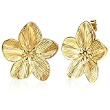 Gold Flower Studs Earrings - 14K Gold Plated Personality Big Floral Studs Earring,Stainless Steel Hypoallergenic Ear Rings Trendy Jewelry,XMAS Valentine's Day Birthday Gifts for Her Girlfriend Sister