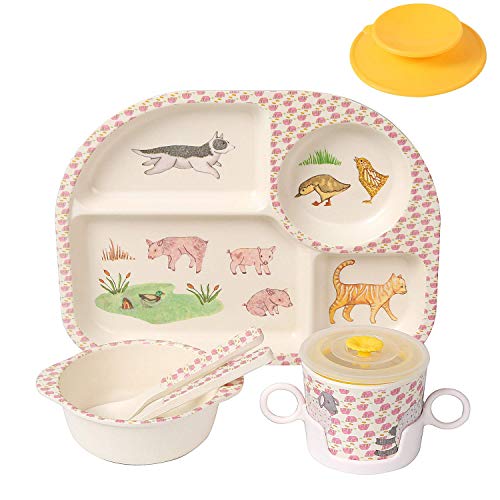 shopwithgreen 7Pcs/Set Bamboo Kids Dinnerware Set...