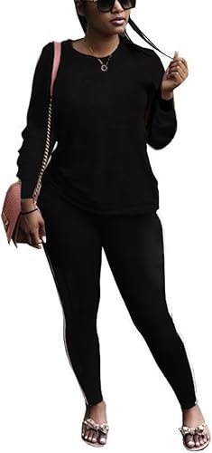 Miniatura 1 de THLAI - trajes para mujer con letra de impresión y rayas patchwork traje deportivo largo 2 piezas