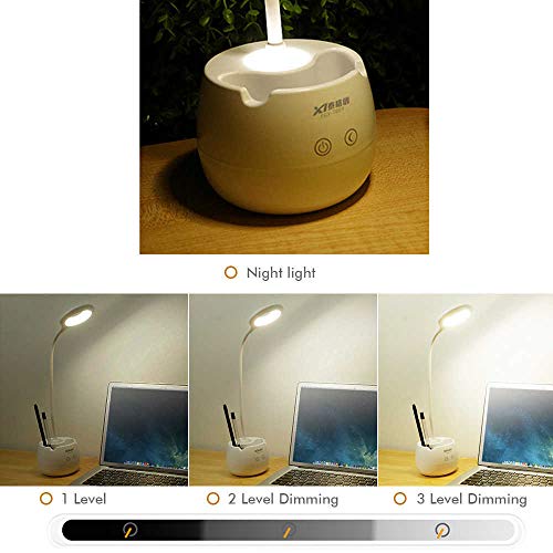 Image of IDOLESHOP Desk Lamp for Study with 3 Shades Touch Control Light and Mobile Holder Design with Night Light Table Lamp (5 in One Round, White, Pack of 1)