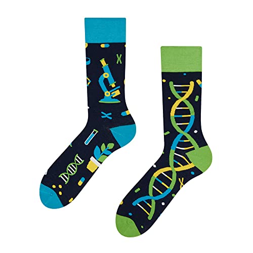 Dedoles Socken Unisex Damen Herren & Kinder Baumwolle viele lustige Designs 1 Paar Geschenk links rechts verschieden, Farbe Schwarz, Motiv DNA, Gr. 43-46