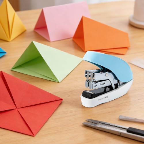 Image of M&G Mini Stapler with Staples, Small Blue Effortless Stapler Set, 20 Sheet Capacity, One Finger, 1000 Standard Staples, Office staplers for Desk, Easy to Load