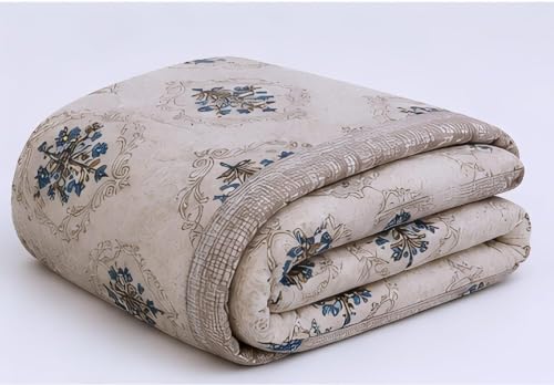 Image of Dohar Single | Double Bed Polycotton Blankets for Summer 90x100inch, 150GSM Ac Comforter and Cooling for Summer Classic Printed Design Quilt Ideal for Gifting (Light Cream, Double)