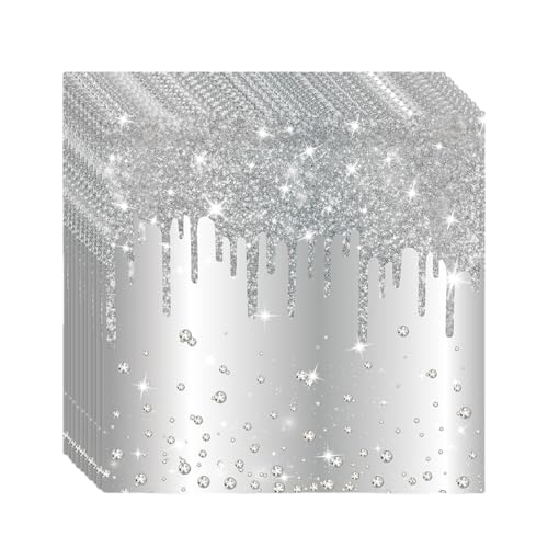 20 Stück Servietten Papier,Glitzer Papierservietten Silber,Weich...