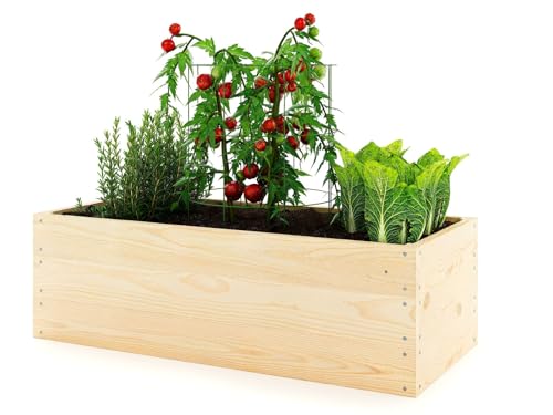 Lermowoood Hochbeet aus Holz 100x60x30 cm Natur – Pflanzkasten für Gemüse & Kräuter – mit Agrovließ – steckbar & stapelbar- Aussenbereich ideal für Garten, Balkon & Terrasse
