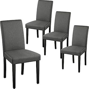 Yaheetech Dining Chair Fabric Parson Chair Modern Stylish Upholstered Kitchen Living Room Padded Chair Armless Side Chair with Solid Wood Legs Set of 4, Dark Grey