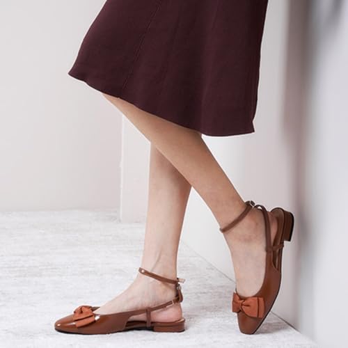 Image of C.Paravano Women's Slingback Dress Shoes | Sandals with Bows for Women| Casual Flat Shoes for Women | Almond Toe Slingback | Detachable Ankle Strap