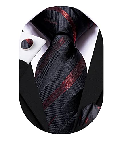 Hi-Tie Mens Paisley Tie Handkerchief and Cufflinks Silk Necktie For Men