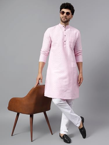 Image of LATEST CHIKAN Men's Checkered Cotton Blend Straight Kurta