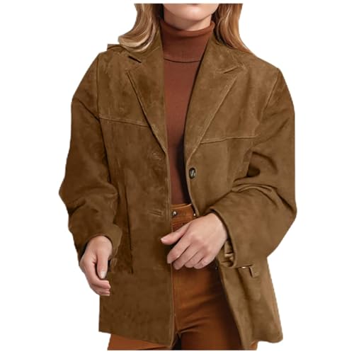 Women's Suede Blazer Jackets, Long Sleeve Lapel Casual Coat Fashion Single Breasted Elegant Business Office Jacket