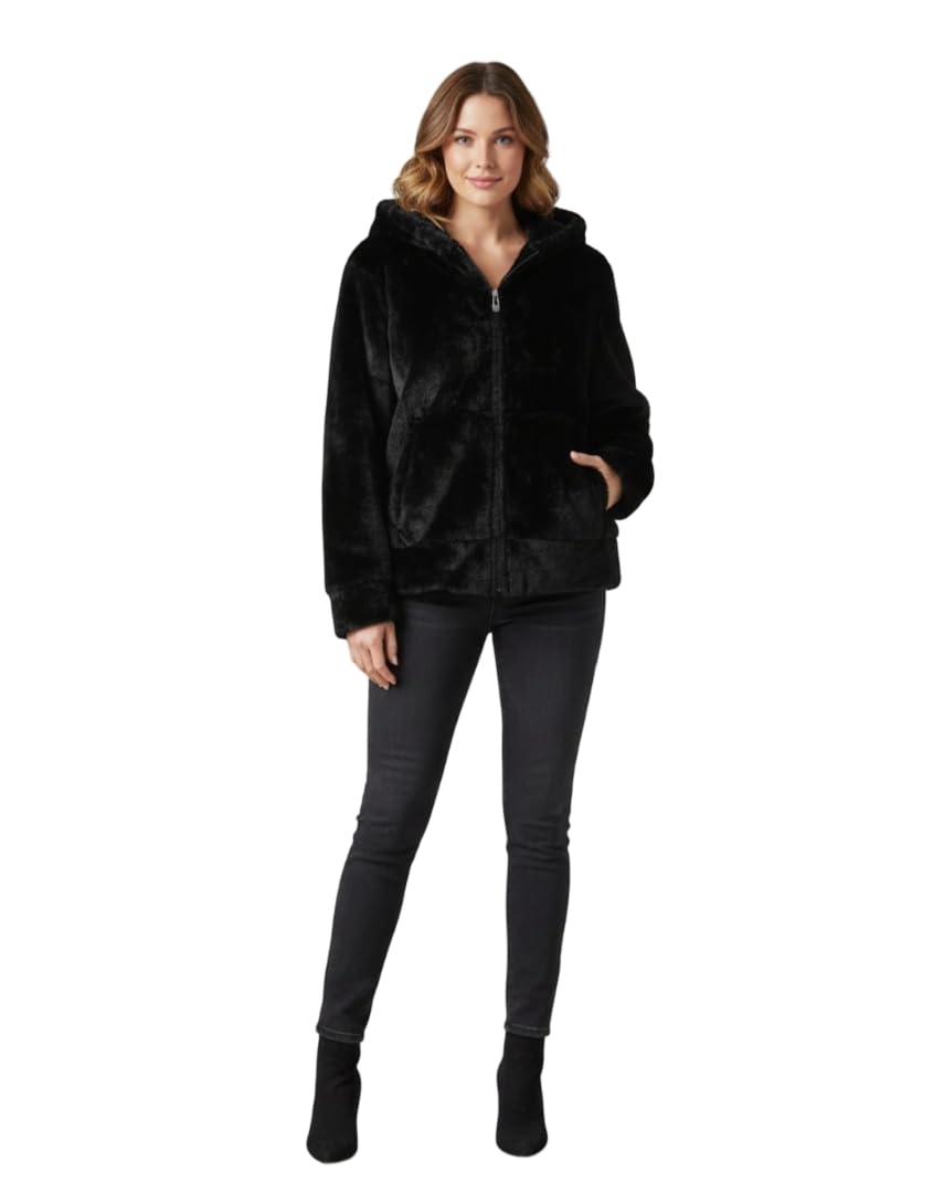 Women’s Plush Faux Fur Jacket with Hood | Winter Warm Zip-Up Coat | Stylish Warm Zip Jacket-image-22