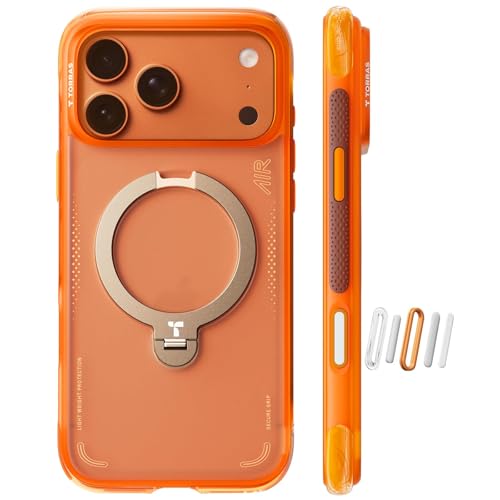 Image of TORRAS Ostand Q3 Air Original for iPhone 17 Pro Case, 360 Magnetic Stand, MagSafe Compatible, Airbag Mil-Grade Protection, Camera Control Button, Shockproof for 17 Pro Cover, Horizon Orange