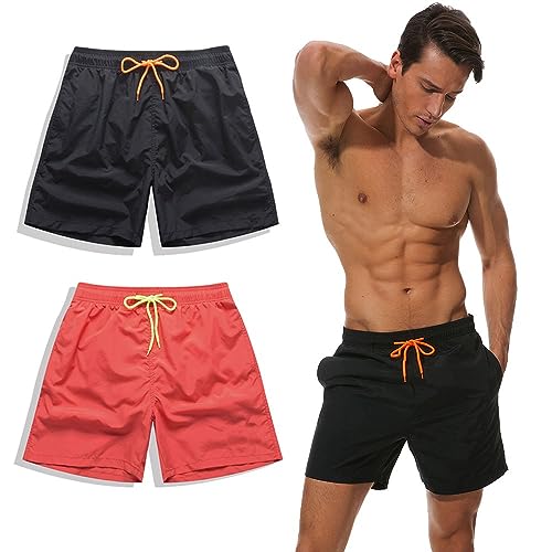 Kit 2 Bermuda Short Masculino Tactel Liso Super Macio - Preto/Laranja/G