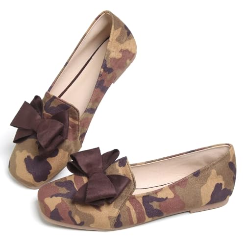 Image of WENJIAZHIZHI Square Toe Bow Ballet Slip-On | Classic Suede Finish,Chic Bow Detail,Effortless Everyday Style,Wedding Party Office,Plus Size Available