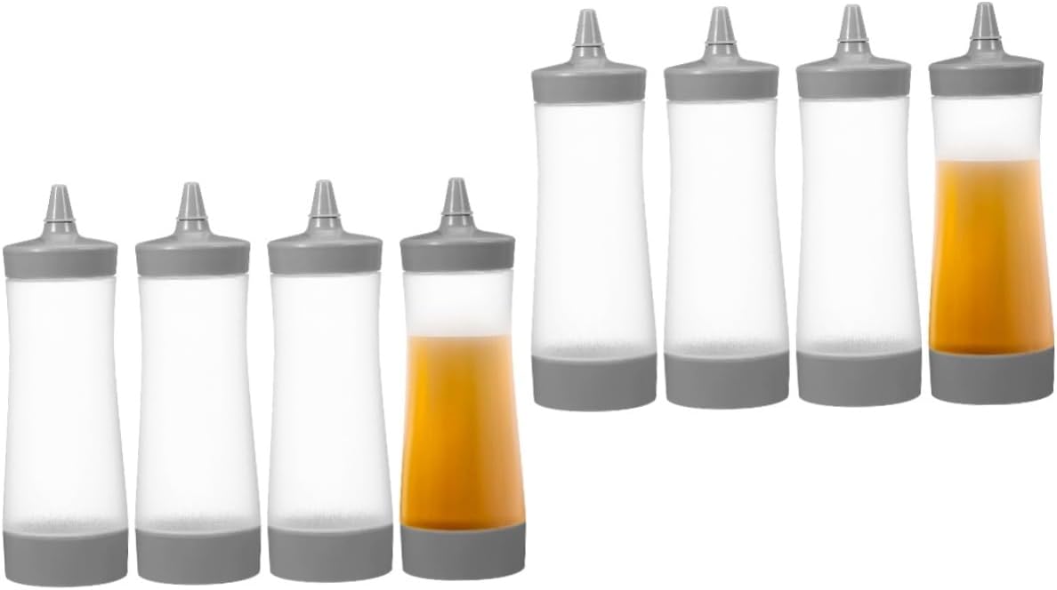8pcs Squeeze Bottles for Sauces and Condiments Plastic Ketchup Storage Bottles Versatile Salad Dressing Dispensers Grey for Kitchen Organization and Cooking