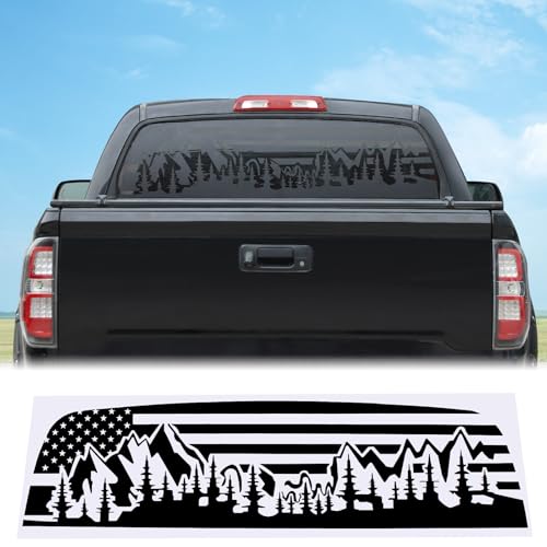 Aunginsy Rear Window Glass Panel Decal Trim Compatible with Toyota Tundra 2007-2013 Rear Tailgate Window Panel Precut Vinyl Decal USA Flag+Mountain Peak Graphic Decorative Sticker Exterior Accessories by Aunginsy - Used condition - US$26.13