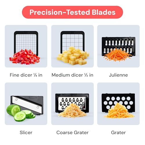 Fullstar Gemüseschneider und Mandoline Gemüsehobel - Julienne- und Würfelschneider für Gurken Zwiebeln Kartoffeln Früchte - Reibe für Gemüse Käse - Küchenzubehör Küchengeräte (6-in-1 PRO Schwarz) 4