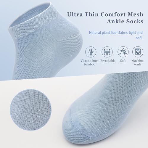 Image of SERISIMPLE Ultra-Thin Comfort Viscose Bamboo Mesh Ankle Socks for Women -Breathable Lightweight Low-Cut Socks 5 Pairs
