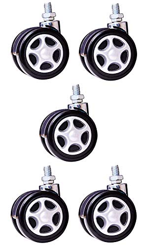 YANA Threaded Twin Heavy Duty Alloy Castor Wheels Set of 5 Pcs for Revolving Chairs, Adjustable Stool-Doctor/Kitchen Stool/Office Stool/Chair/Cafeteria Stool/Bar Stool and Other Revolving Products