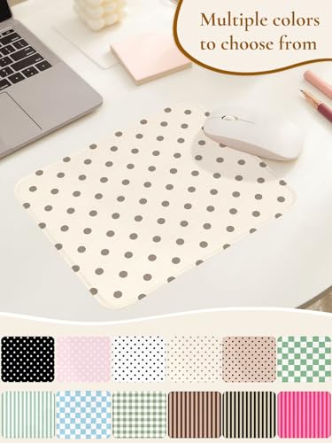 Image of Square Cute Dots Mouse Pad with Stitched Edge, Premium Waterproof Cloth Aesthetic Small Dot Mouse Mat, Non-Slip Rubber Base Funny Mousepad Desk Accessories,Dots Khaki Beige