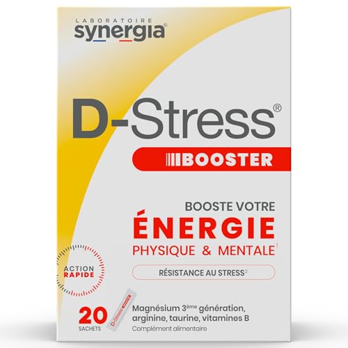 D-STRESS BOOSTER 20 sachets | Magnésium de 3ème Génération + Taurine + Arginine + Vitamines B | Booste l’Énergie Physique et Mentale | LABORATOIRE SYNERGIA