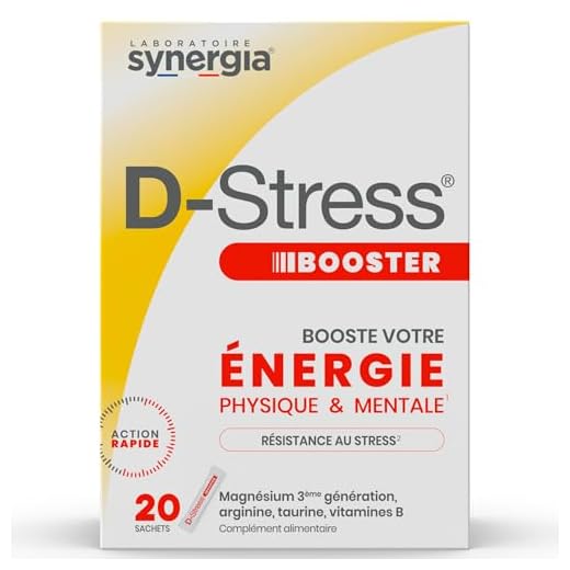 Synergia ➠ D-Stress Booster ➠ Magnésium hautement assimilé ➠ Formule exclusive de citrate de magnésium, taurine, vitamines B ➠ 20 sachets