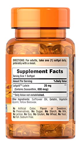 Puritan's Pride Lutein 20 mg with Zeaxanthin Softgels, Supports Eye Health, 120 Count - Image 4
