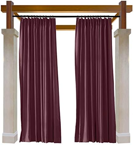 Macochico Outdoor Curtains Noise Reducing Lightproof Home Decoration Burgundy Waterproof Blackout Pinch Pleat Draperies for Patio Garden Gazebo Porch Living Room 52W x 84L (1 Panel)