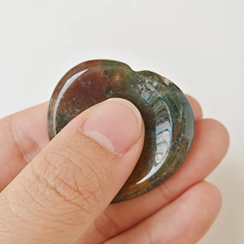 Manekieko Natural Ocean Jasper Heart Chakra Thumb Worry Stone,Hand Carved Healing Crystal Shaped Stone for Anxiety Stress Relief Meditation - Image 2