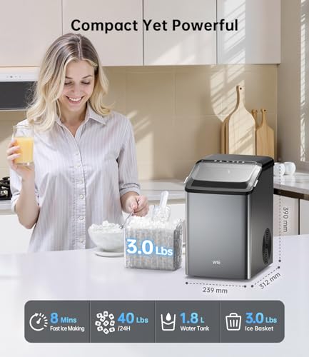 Image of Ice Maker Nugget Countertop 40LBS Pebble Ice Machine,Quick Ice Making,Soft Crunchy Sonic Portable Small Frozen Ice Makers, Quiet Anti-Scale Self Cleaning Tabletop /Office /Home /Party /Camping,Metal Black