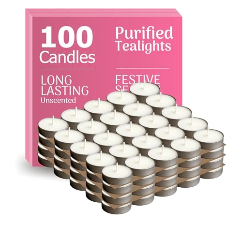 White Tealight Candles | Pack of 100 | Unscented Purified Wax Candles | Upto 3 Hour Burn Time | Smokeless & Dripless | Perfect for Diwali, Christmas, Celebration & Decoration