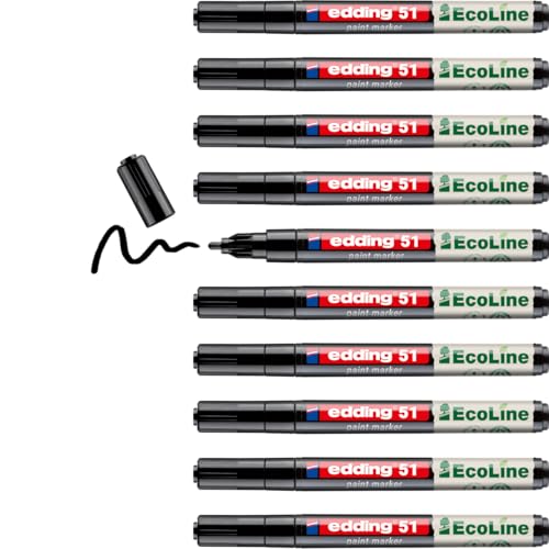 edding Rotulador de pintura de punta redonda fina 1-2 mm negro impermeable en pack de 10