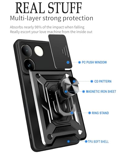 Image of AIBEX Back Cover for Vivo T2 Pro 5G / iQOO Z7 Pro 5G | D10 Tough Armor Case | Sliding Camera Shield | 360 Protection | Kickstand Ring Holder | Military-Grade Shockproof Bumper Case