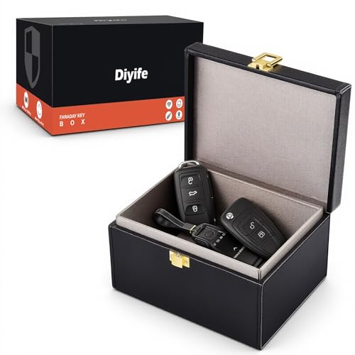 Image of Diyife Premium Leather 8-12 Keys Large Capacity Faraday Box, Anti-Theft Key Fob Protector, RFID Signal Blocking for Car Keys, Phone, Credit Card