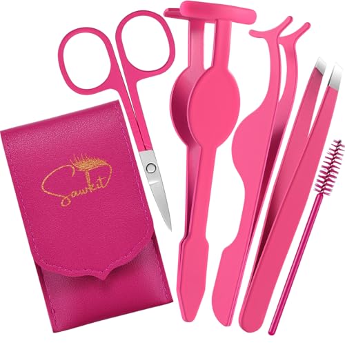 Eyelash Applicator Tool – 5-in-1 Lash Applicator Tool Set with Eyelash Extension Tweezers, Scissors, Brush – Professional Eye Lash Applicator Tools for DIY Eyelash Extensions, Cluster Lashes