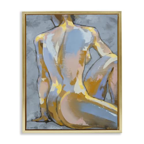 Modern Blue Brushed Nude Portrait, 17 x 21 Inch Canvas in Floater Frame