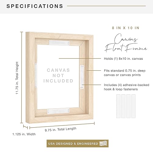 Image of MCS Canvas Float Frames 8x10 Frame, Natural Woodgrain for Finished Canvases, Vertical & Horizontal Wall with Adehsive for Canvas Paintings (1-Pack)
