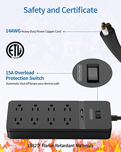 image for Surge Protector Power Strip Flat Plug - NTONPOWER 8 Widely Spaced Outl